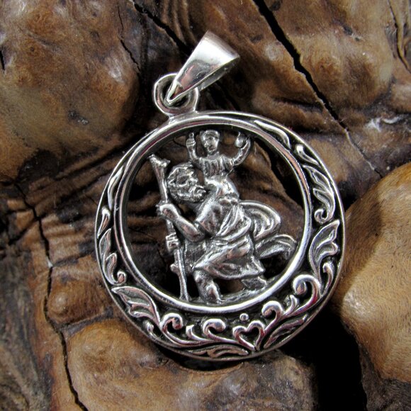 Solid 925 Sterling Silver Saint Christopher Protection Religious Medal Pendant - Picture 3 of 8